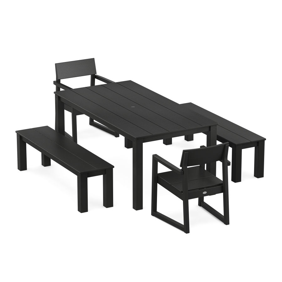 POLYWOOD EDGE 5-Piece Parsons Dining Set with Benches in Black