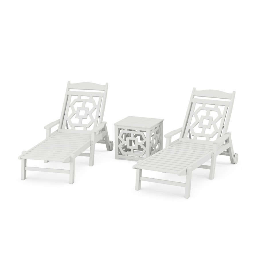 POLYWOOD Chinoiserie 3-Piece Chaise Set in White