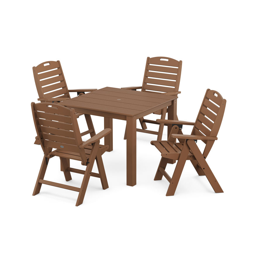 POLYWOOD Nautical Folding Highback Chair 5-Piece Parsons Dining Set in Teak