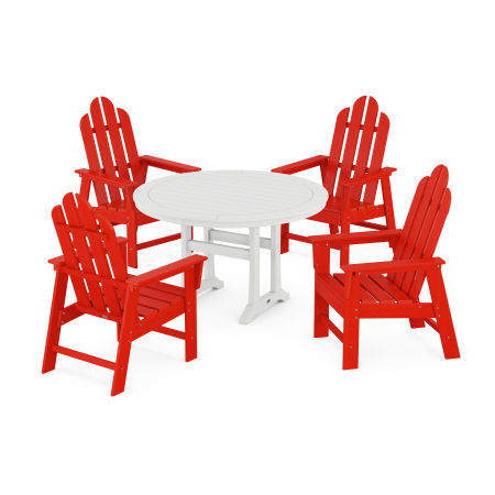 Long Island 5-Piece Round Dining Set with Trestle Legs in Sunset Red / White