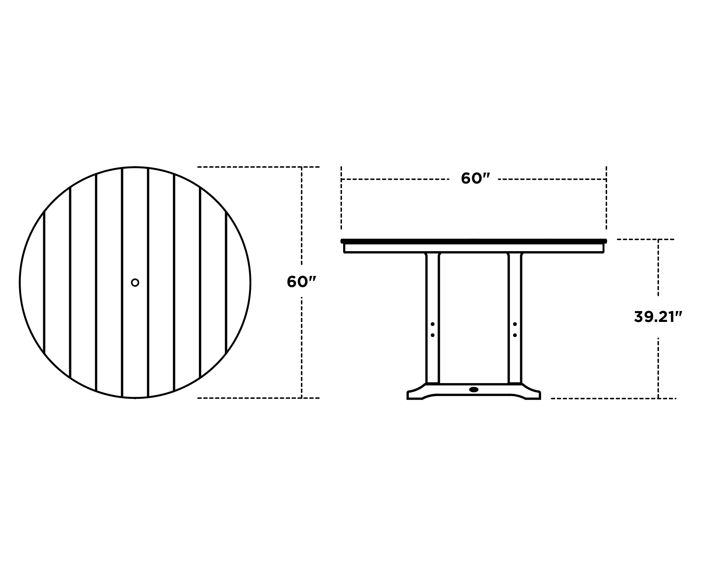Dimensions for 60" Round Farmhouse Counter Table