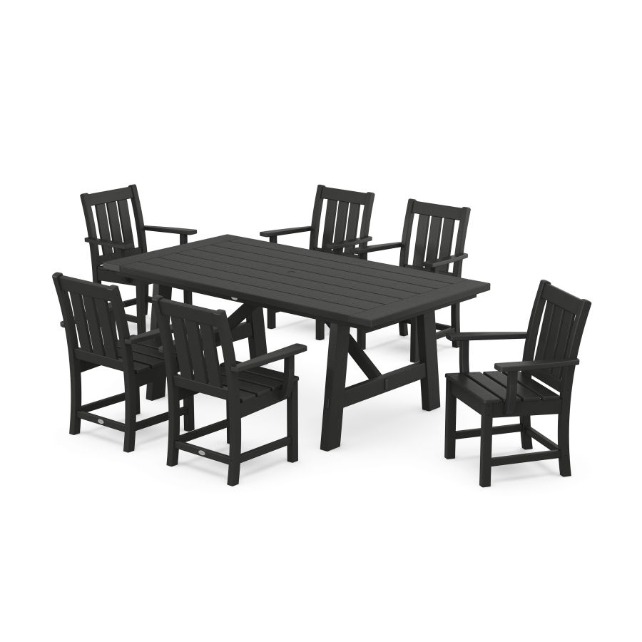POLYWOOD Oxford Arm Chair 7-Piece Rustic Farmhouse Dining Set in Black