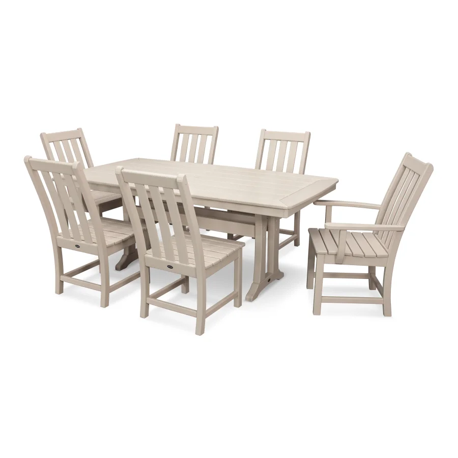 POLYWOOD Vineyard 7-Piece Nautical Trestle Dining Set in Sand