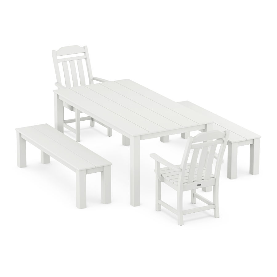 POLYWOOD Country Living 5-Piece Parsons Dining Set with Benches in White
