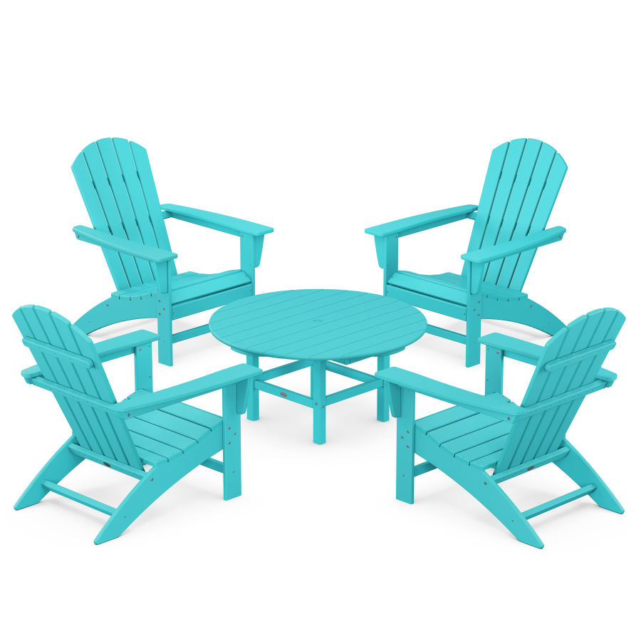 POLYWOOD Nautical 5-Piece Adirondack Chair Conversation Set in Aruba