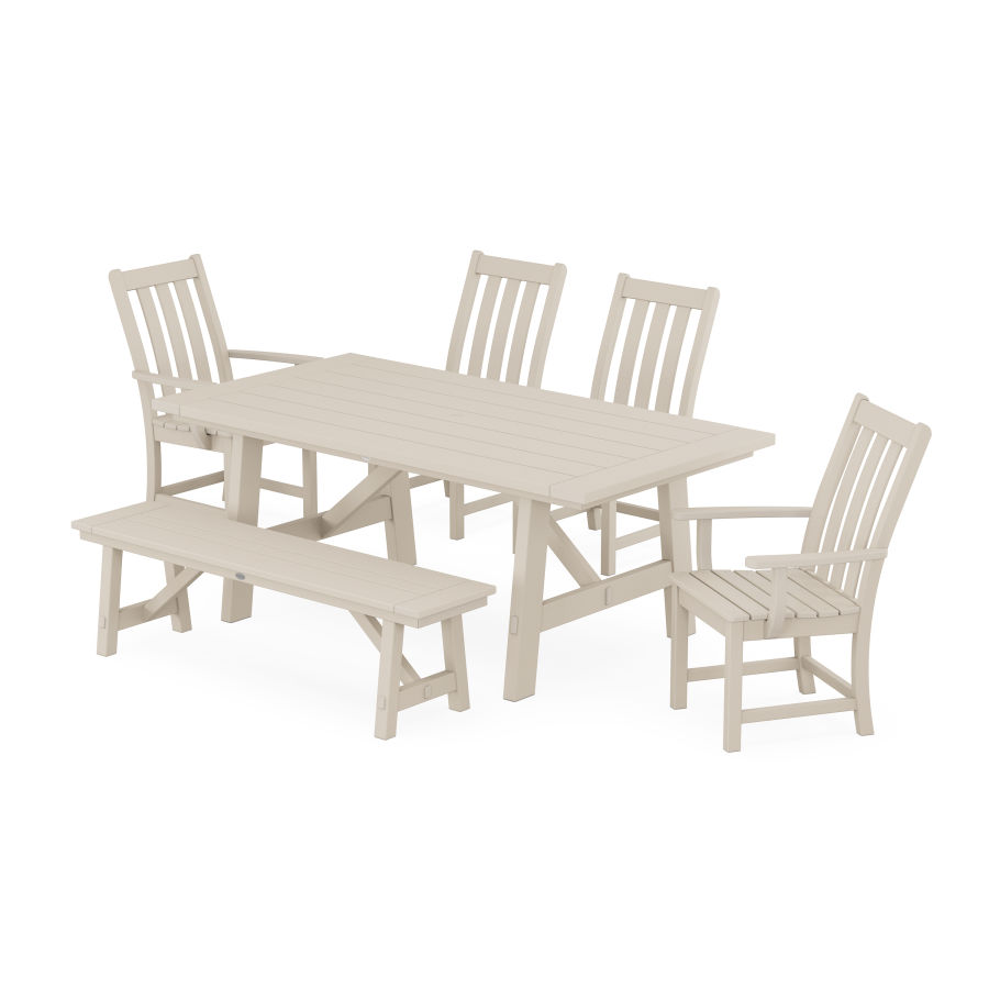 POLYWOOD Vineyard 6-Piece Rustic Farmhouse Dining Set With Trestle Legs in Sand