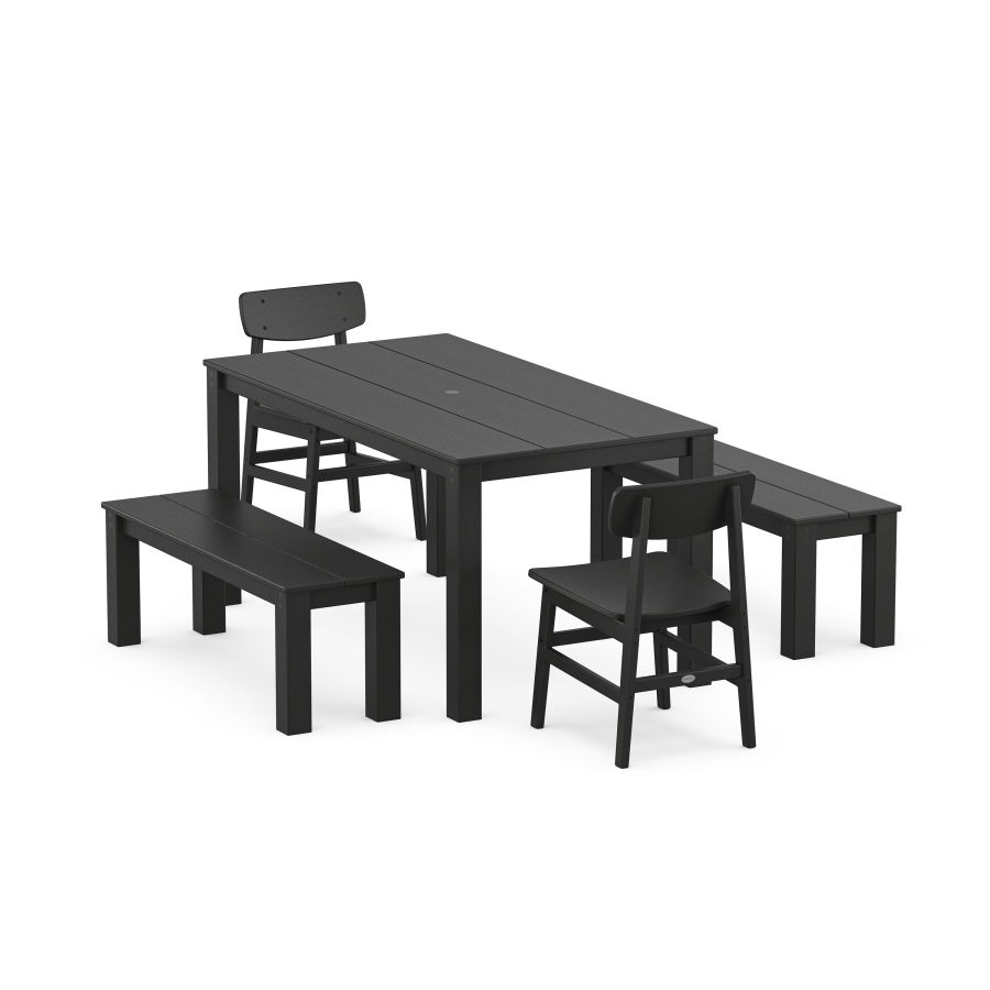 POLYWOOD Modern Studio Urban Chair 5-Piece Parsons Dining Set with Benches in Black