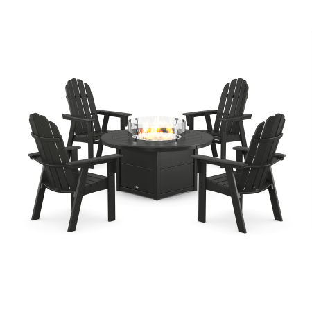 Vineyard 4-Piece Curveback Upright Adirondack Conversation Set with Fire Pit Table in Black