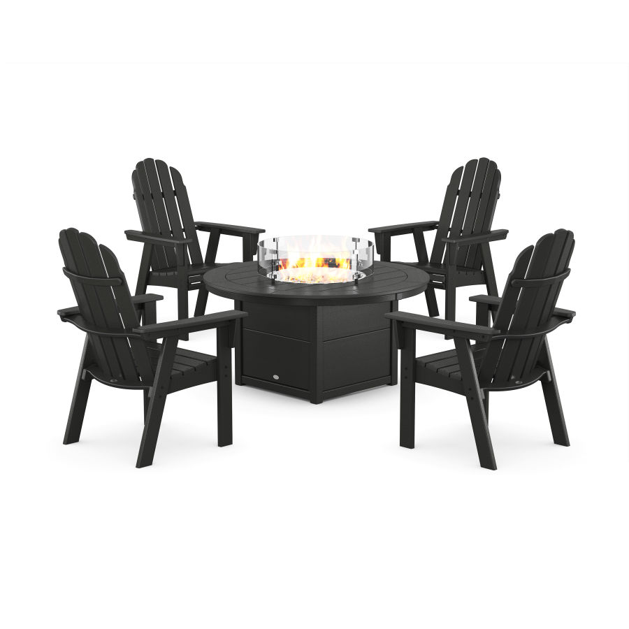 POLYWOOD Vineyard 4-Piece Curveback Upright Adirondack Conversation Set with Fire Pit Table in Black