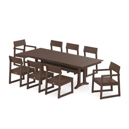 POLYWOOD EDGE 9-Piece Farmhouse Dining Set with Trestle Legs in Mahogany