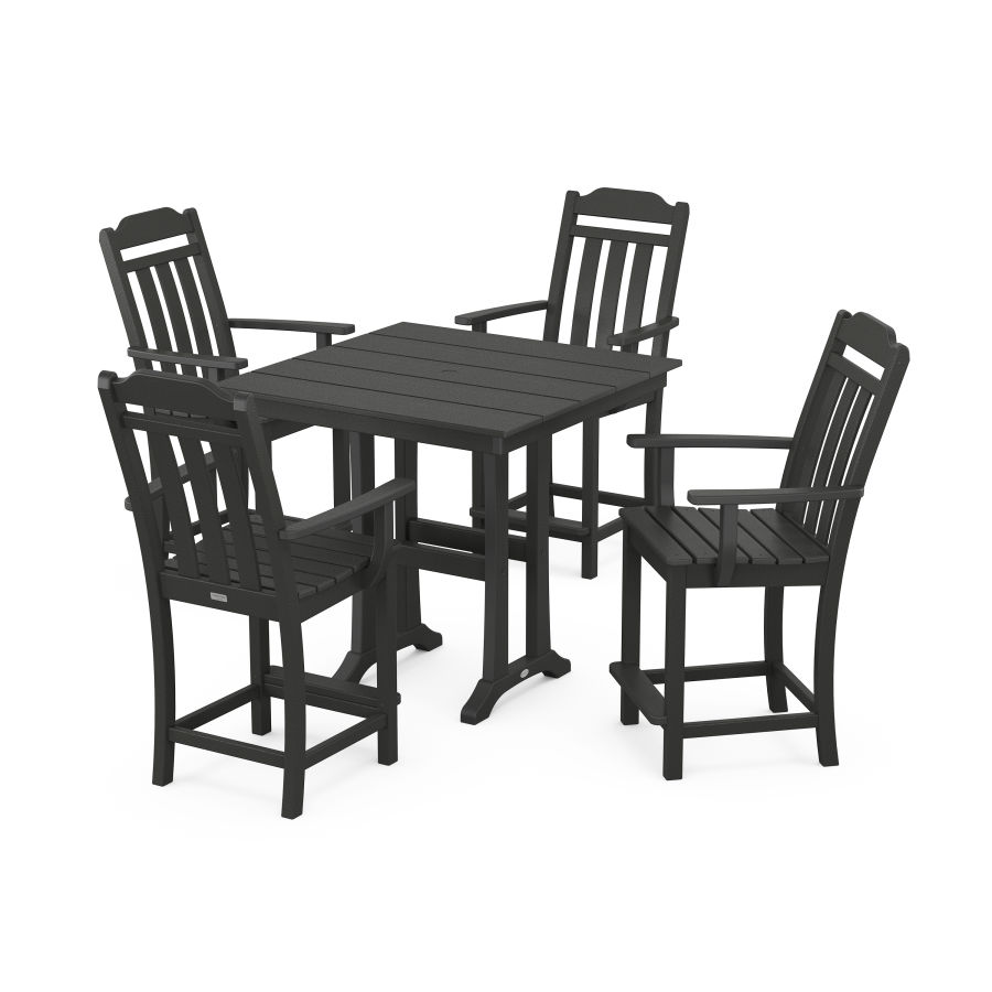 POLYWOOD Country Living 5-Piece Farmhouse Counter Set with Trestle Legs in Black
