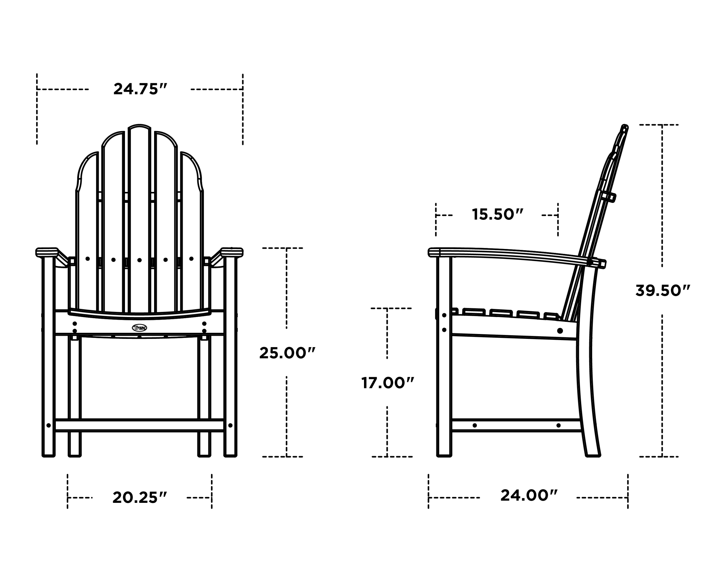 Dimensions for Cape Cod Adirondack Dining Chair