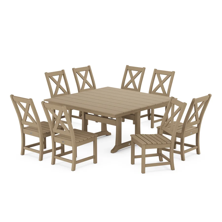 POLYWOOD Braxton Side Chair 9-Piece Farmhouse Dining Set in Vintage Sahara