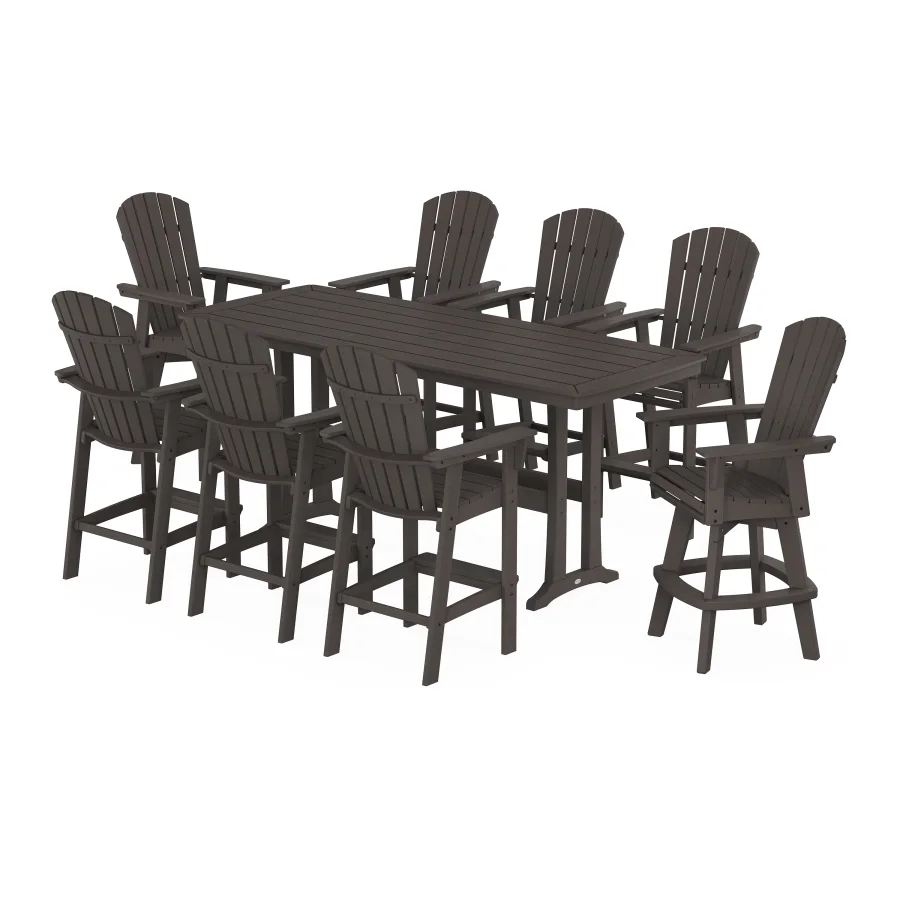 POLYWOOD Nautical Curveback Adirondack Swivel 9-Piece Bar Set with Trestle Legs in Vintage Finish