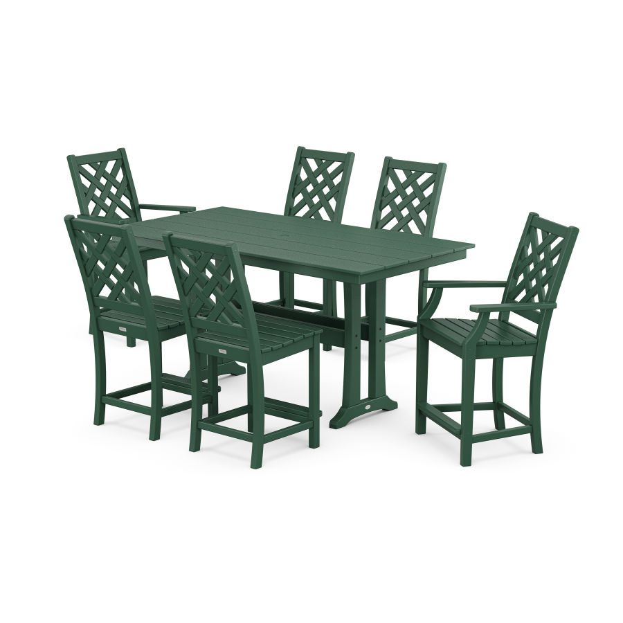 POLYWOOD Wovendale 7-Piece Farmhouse Counter Set with Trestle Legs in Green