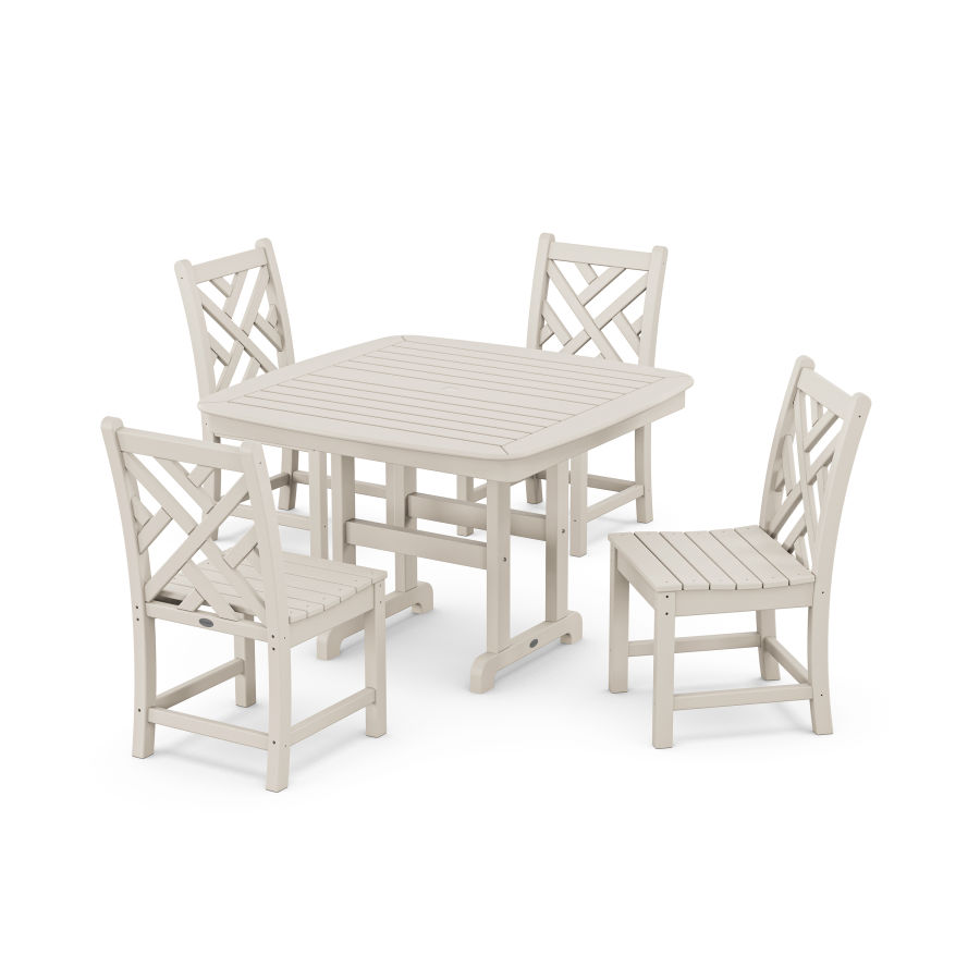 POLYWOOD Chippendale Side Chair 5-Piece Dining Set with Trestle Legs in Sand