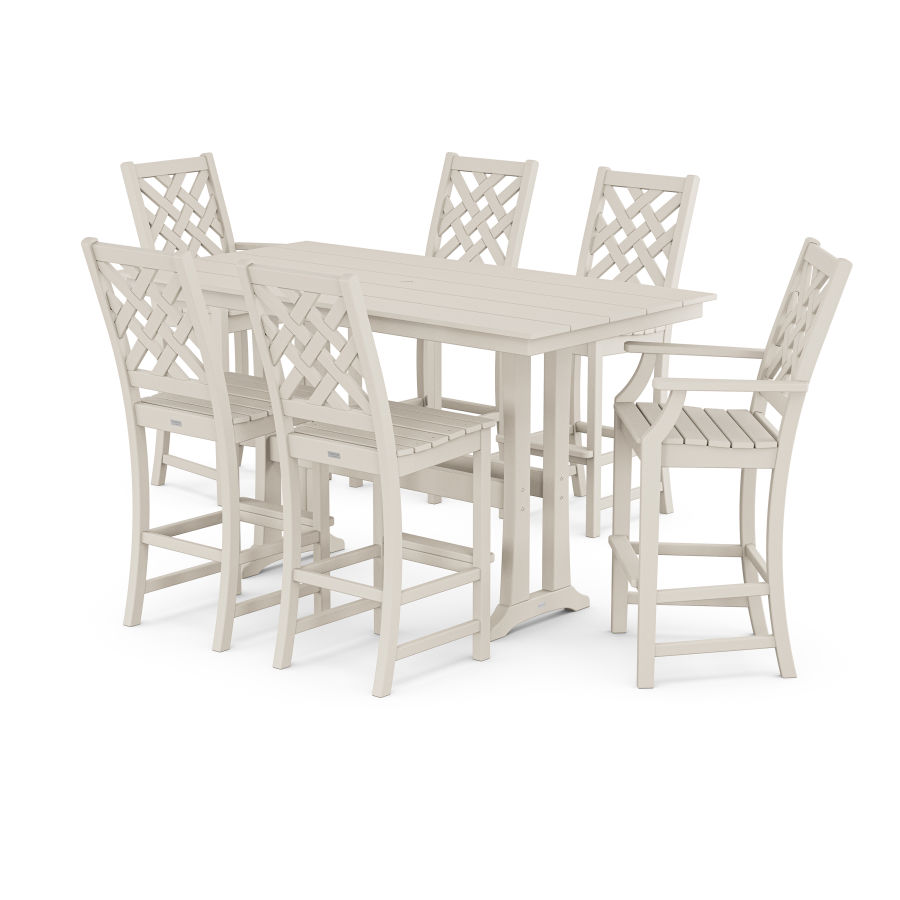 POLYWOOD Wovendale 7-Piece Farmhouse Bar Set with Trestle Legs in Sand