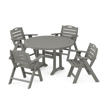 Nautical Lowback 5-Piece Round Dining Set With Trestle Legs