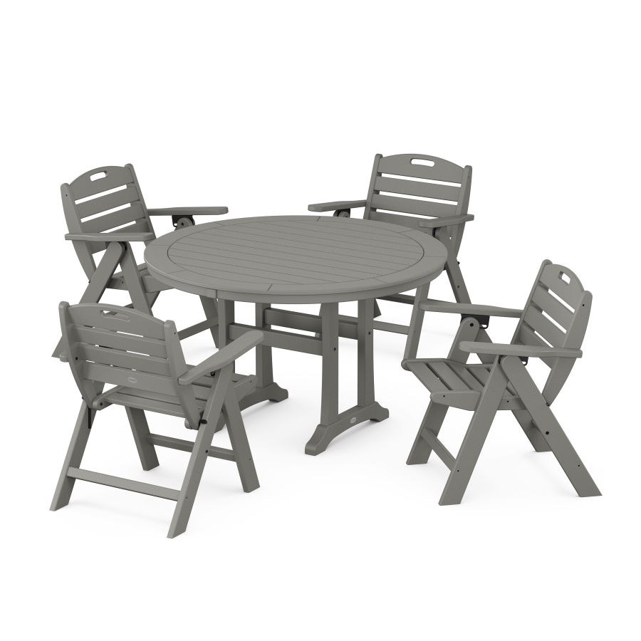 POLYWOOD Nautical Folding Lowback Chair 5-Piece Round Dining Set With Trestle Legs