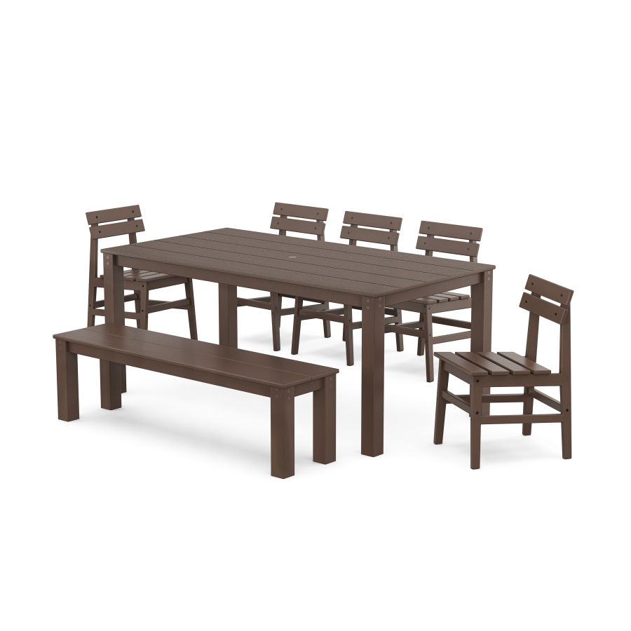 POLYWOOD Modern Studio Plaza Chair 7-Piece Parsons Dining Set with Bench in Mahogany