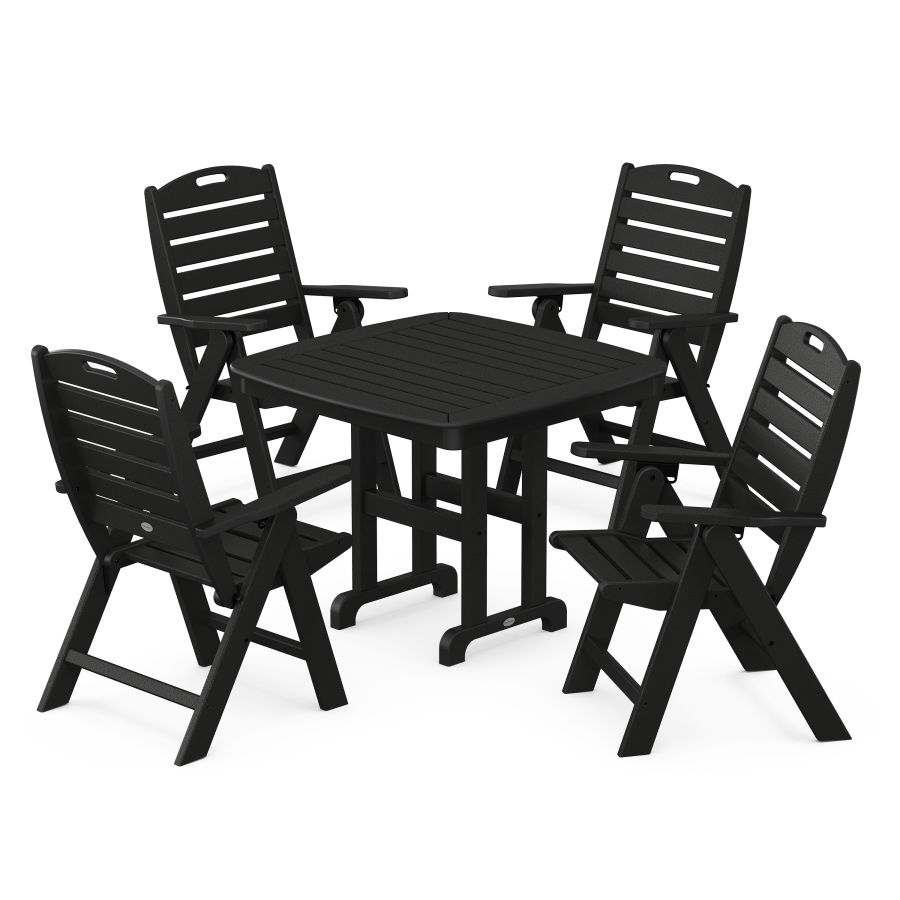 POLYWOOD Nautical Folding Highback Chair 5-Piece Dining Set in Black