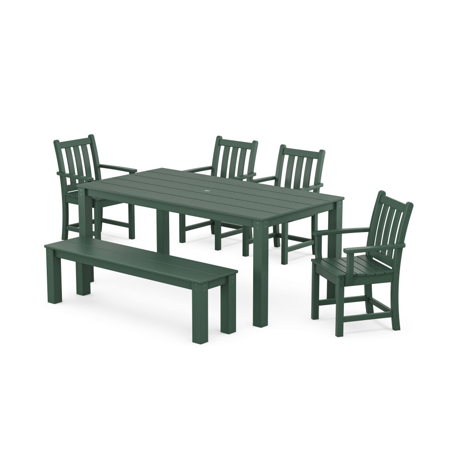 POLYWOOD Traditional Garden 6-Piece Parsons Dining Set with Bench in Green