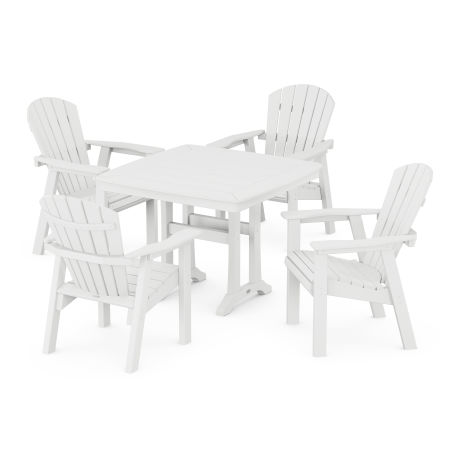 Seashell 5-Piece Dining Set with Trestle Legs in White