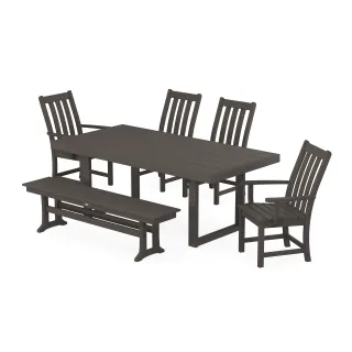 POLYWOOD Vineyard 6-Piece Dining Set with Bench in Vintage Finish