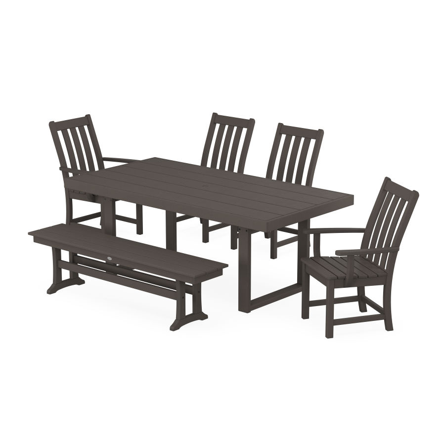 POLYWOOD Vineyard 6-Piece Dining Set with Bench in Vintage Coffee