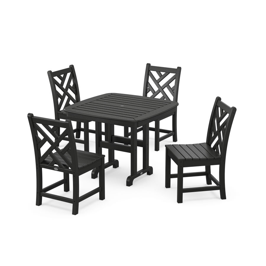 POLYWOOD Chippendale 5-Piece Side Chair Dining Set in Black