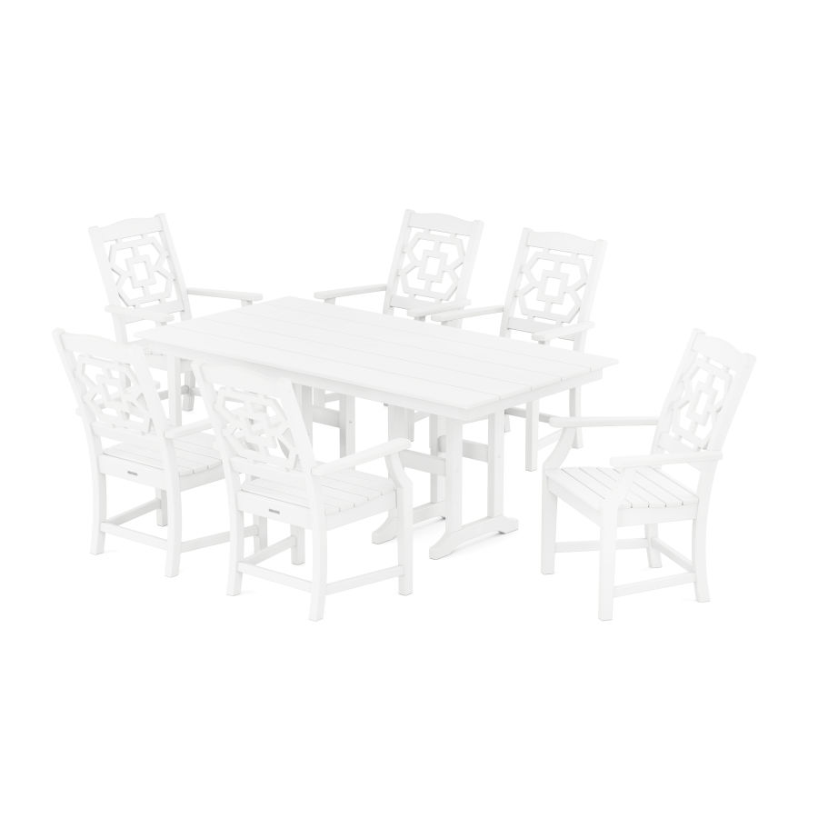 POLYWOOD Chinoiserie Arm Chair 7-Piece Farmhouse Dining Set in White