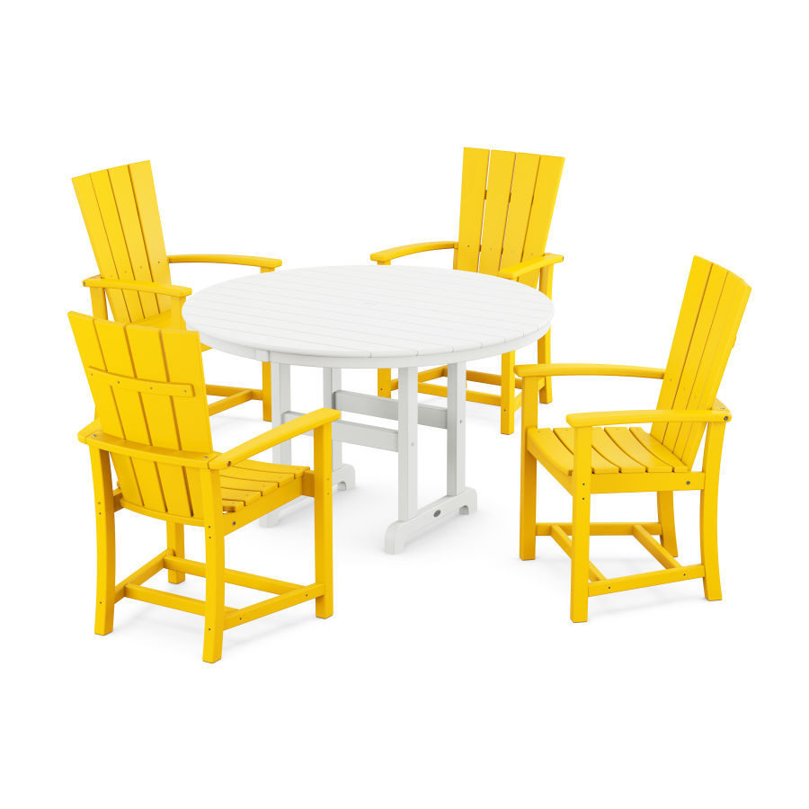 POLYWOOD Quattro 5-Piece Round Farmhouse Dining Set in Lemon / White