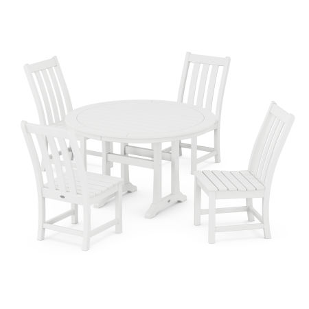 Vineyard Side Chair 5-Piece Round Dining Set With Trestle Legs in White