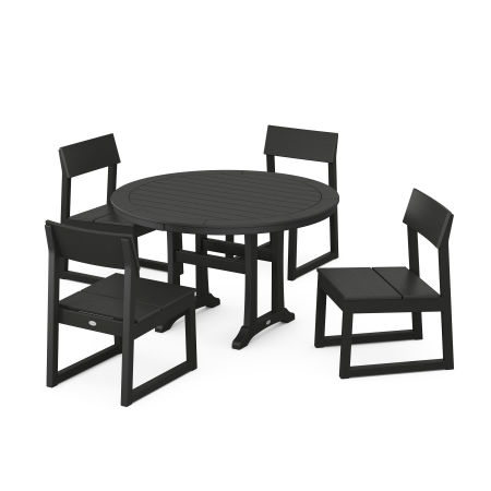 EDGE Side Chair 5-Piece Round Dining Set With Trestle Legs in Black