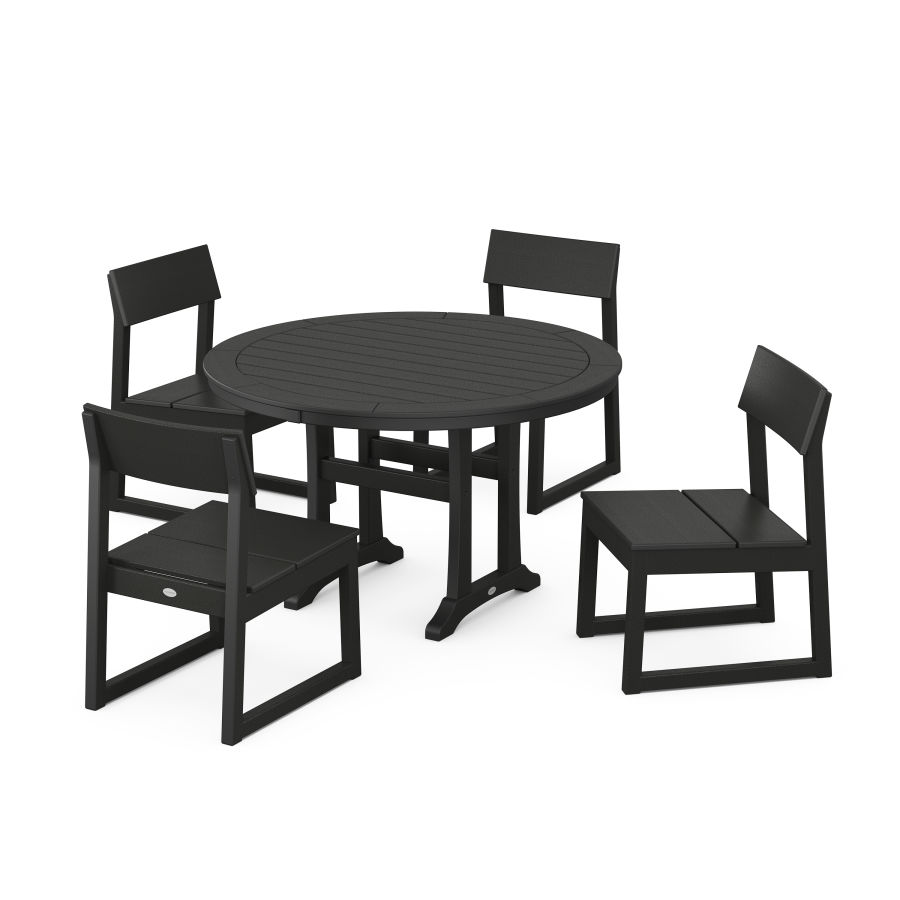 POLYWOOD EDGE Side Chair 5-Piece Round Dining Set With Trestle Legs in Black