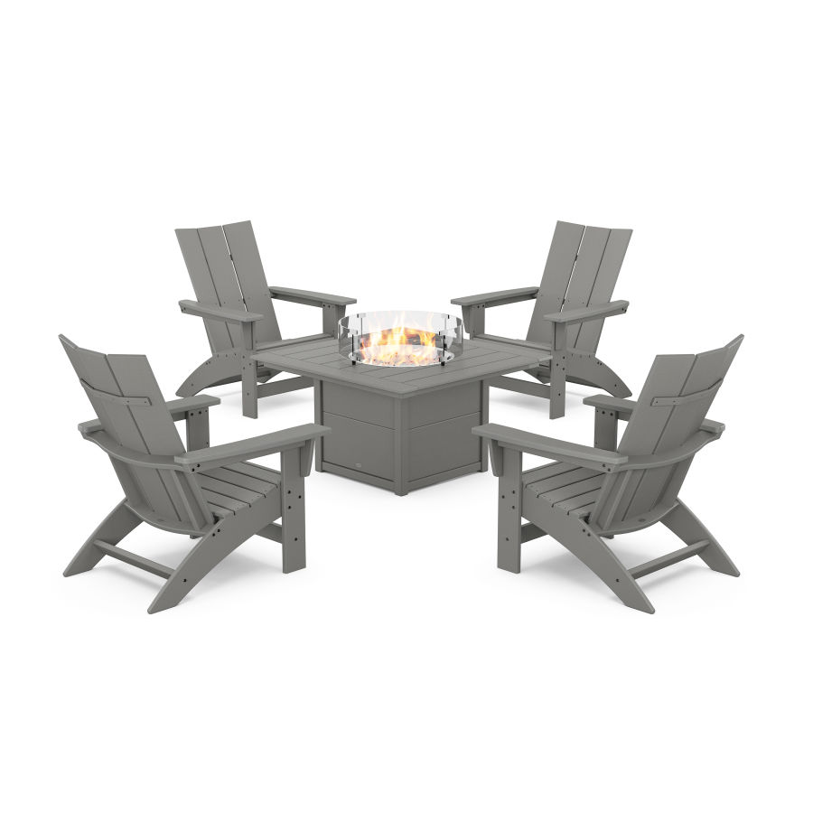 POLYWOOD 5-Piece Modern Grand Adirondack Conversation Set with Fire Pit Table