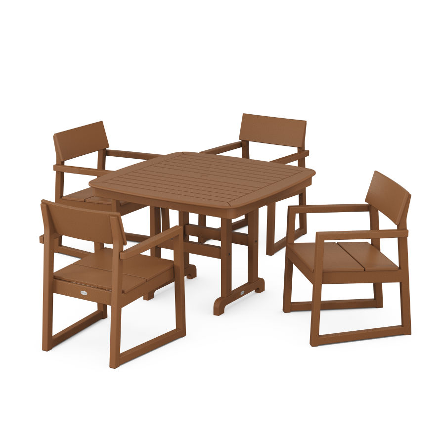 POLYWOOD EDGE 5-Piece Dining Set with Trestle Legs in Teak