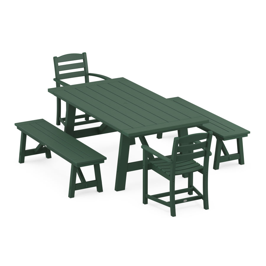 POLYWOOD La Casa Cafe 5-Piece Rustic Farmhouse Dining Set With Trestle Legs in Green