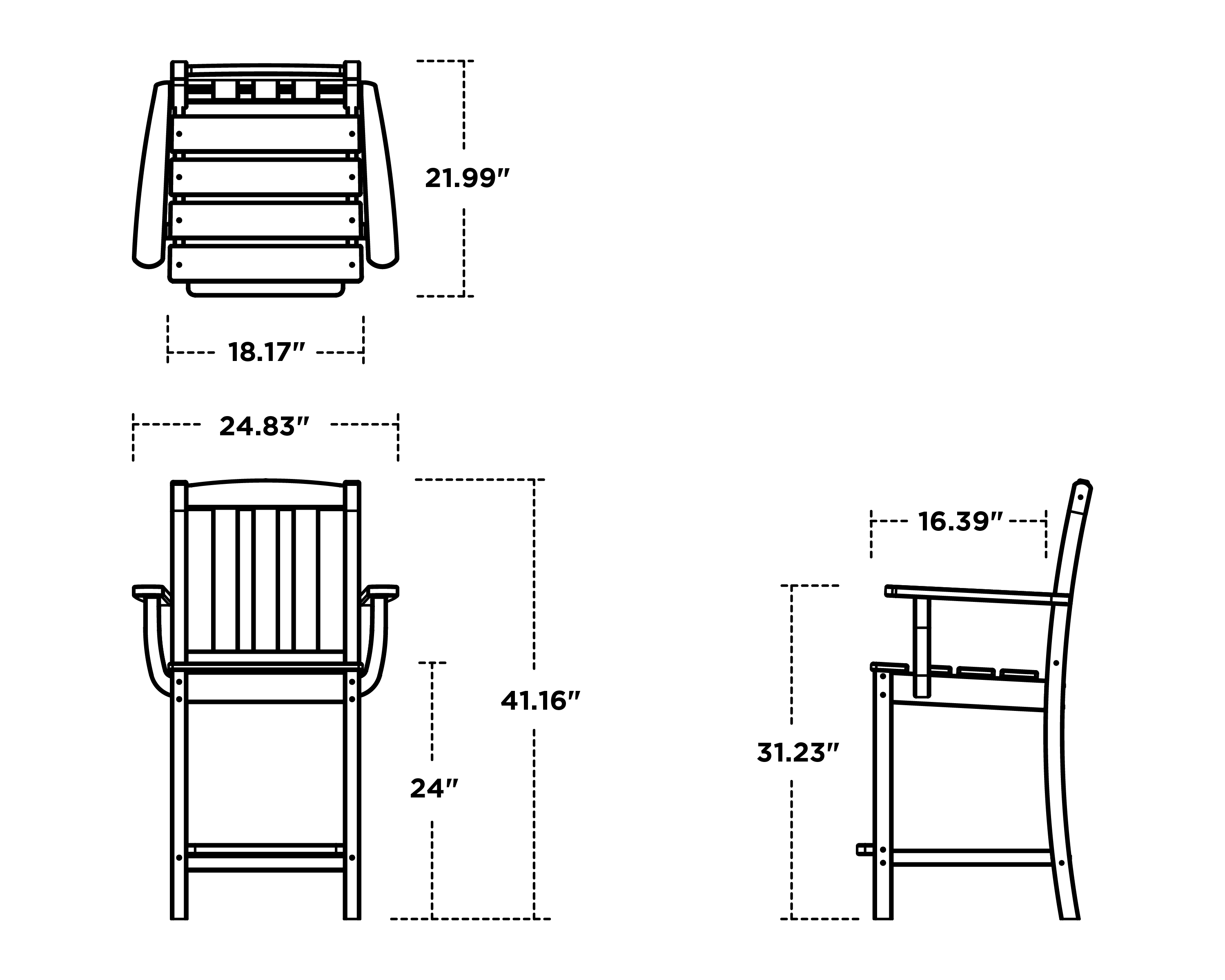 Dimensions for Cape Cod Counter Arm Chair