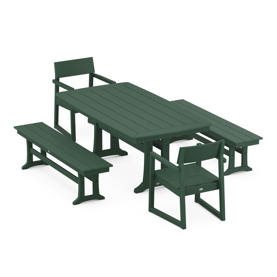 POLYWOOD EDGE 5-Piece Dining Set with Trestle Legs in Green