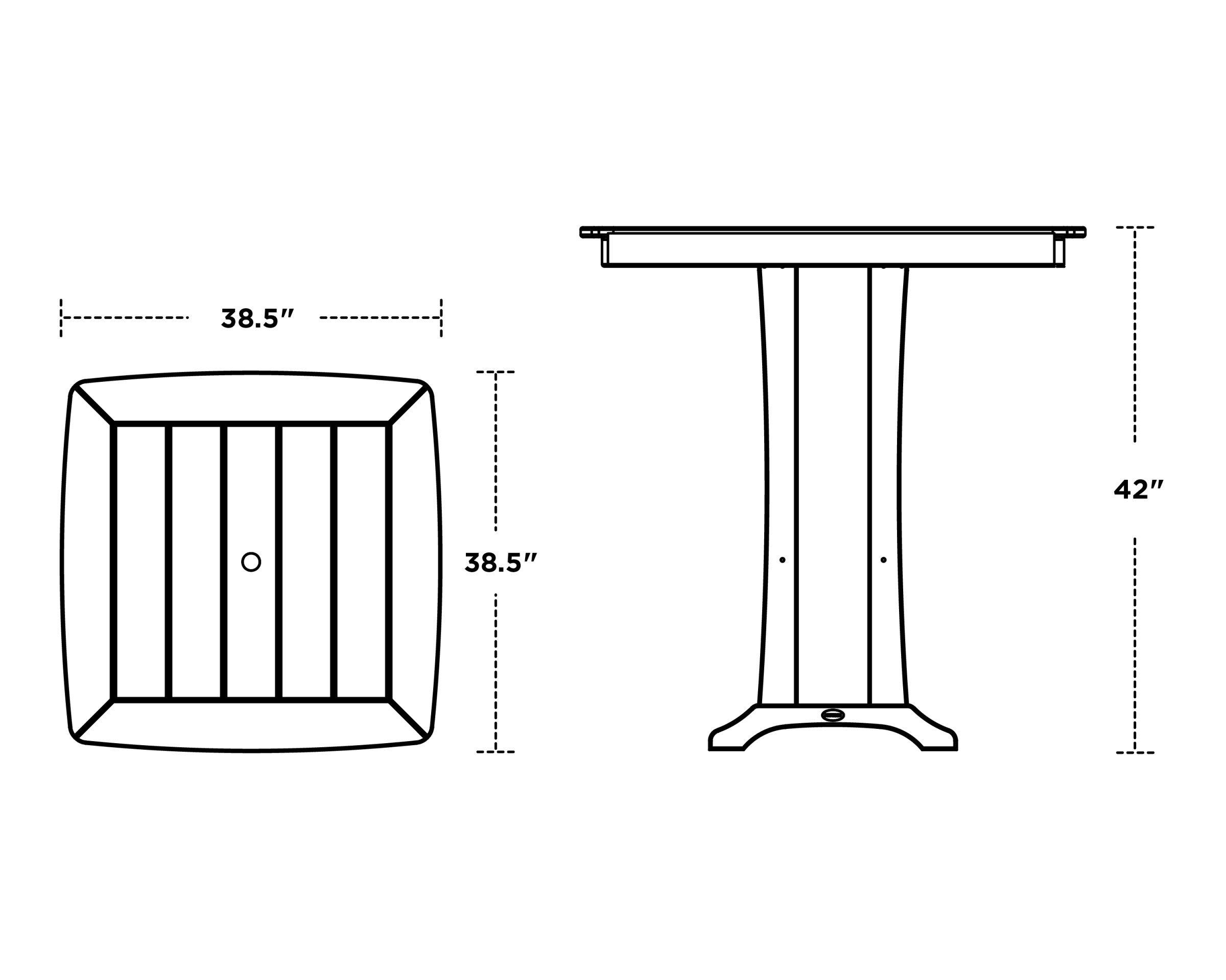 Dimensions for Nautical Trestle 37" Bar Table