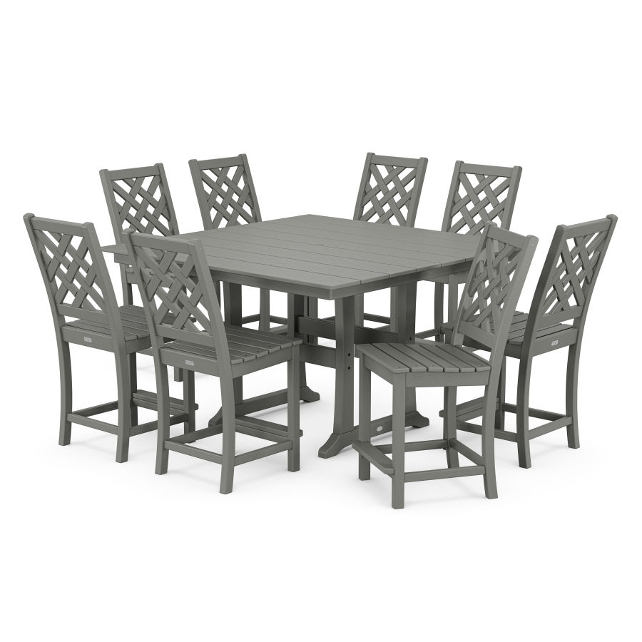 POLYWOOD Wovendale Side Chair 9-Piece Square Farmhouse Counter Set with Trestle Legs