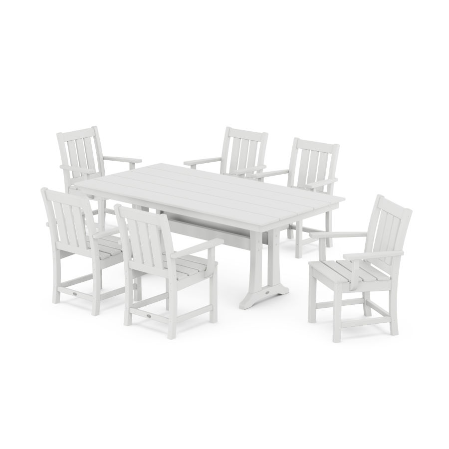 POLYWOOD Oxford Arm Chair 7-Piece Farmhouse Dining Set with Trestle Legs in White