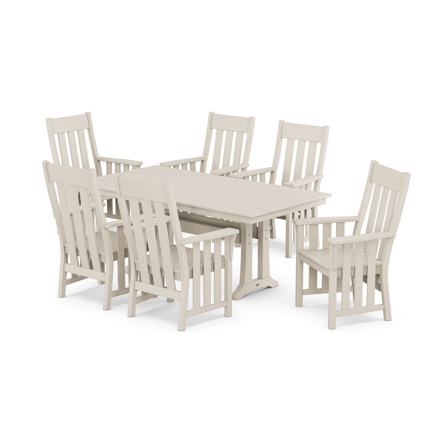 POLYWOOD Acadia Arm Chair 7-Piece Farmhouse Dining Set with Trestle Legs in Sand