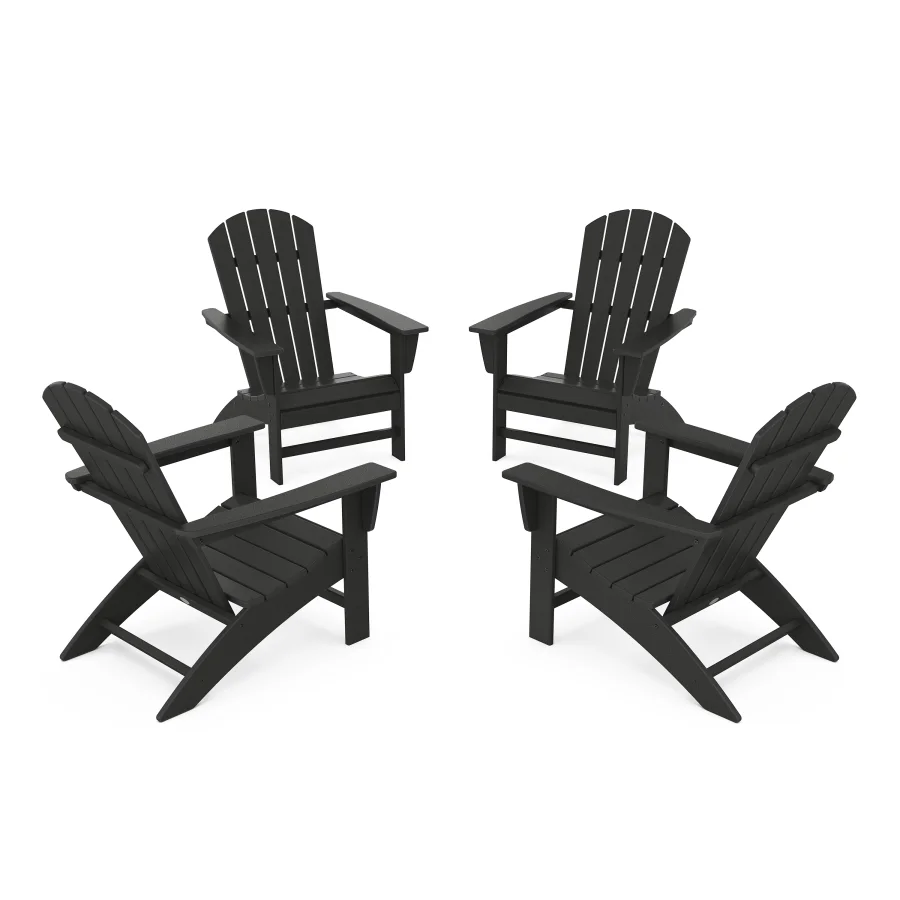 POLYWOOD Nautical 4-Piece Adirondack Conversation Set in Black