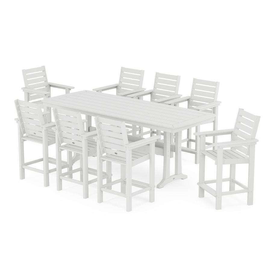 POLYWOOD Captain 9-Piece Counter Set with Trestle Legs in White