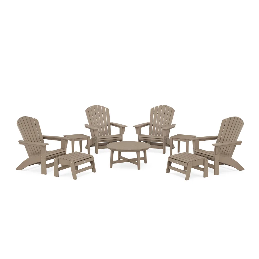 POLYWOOD Nautical Grand Adirondack 9-Piece Conversation Set in Vintage Sahara