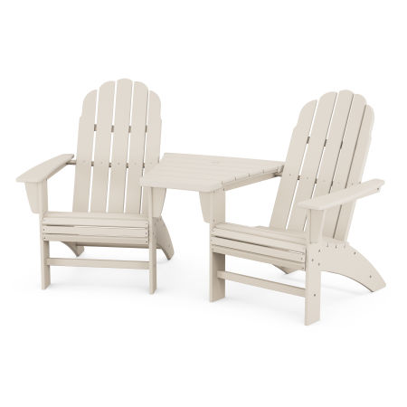 Vineyard 3-Piece Curveback Adirondack Set with Angled Connecting Table in Sand