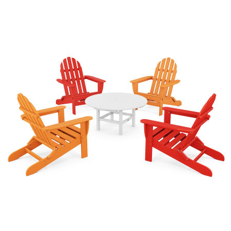 POLYWOOD Classic Folding Adirondack 5-Piece Conversation Group in Sunset Red / Tangerine