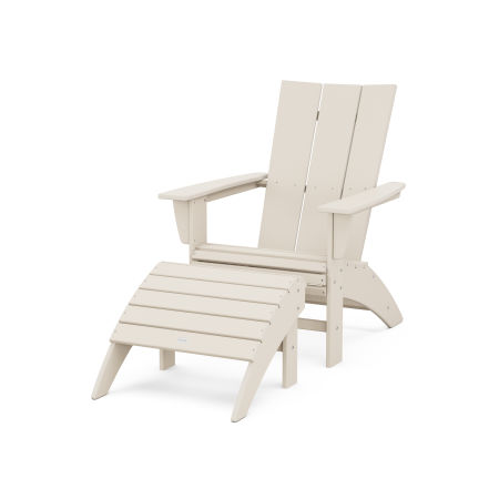Modern Curveback Adirondack Chair 2-Piece Set with Ottoman in Sand